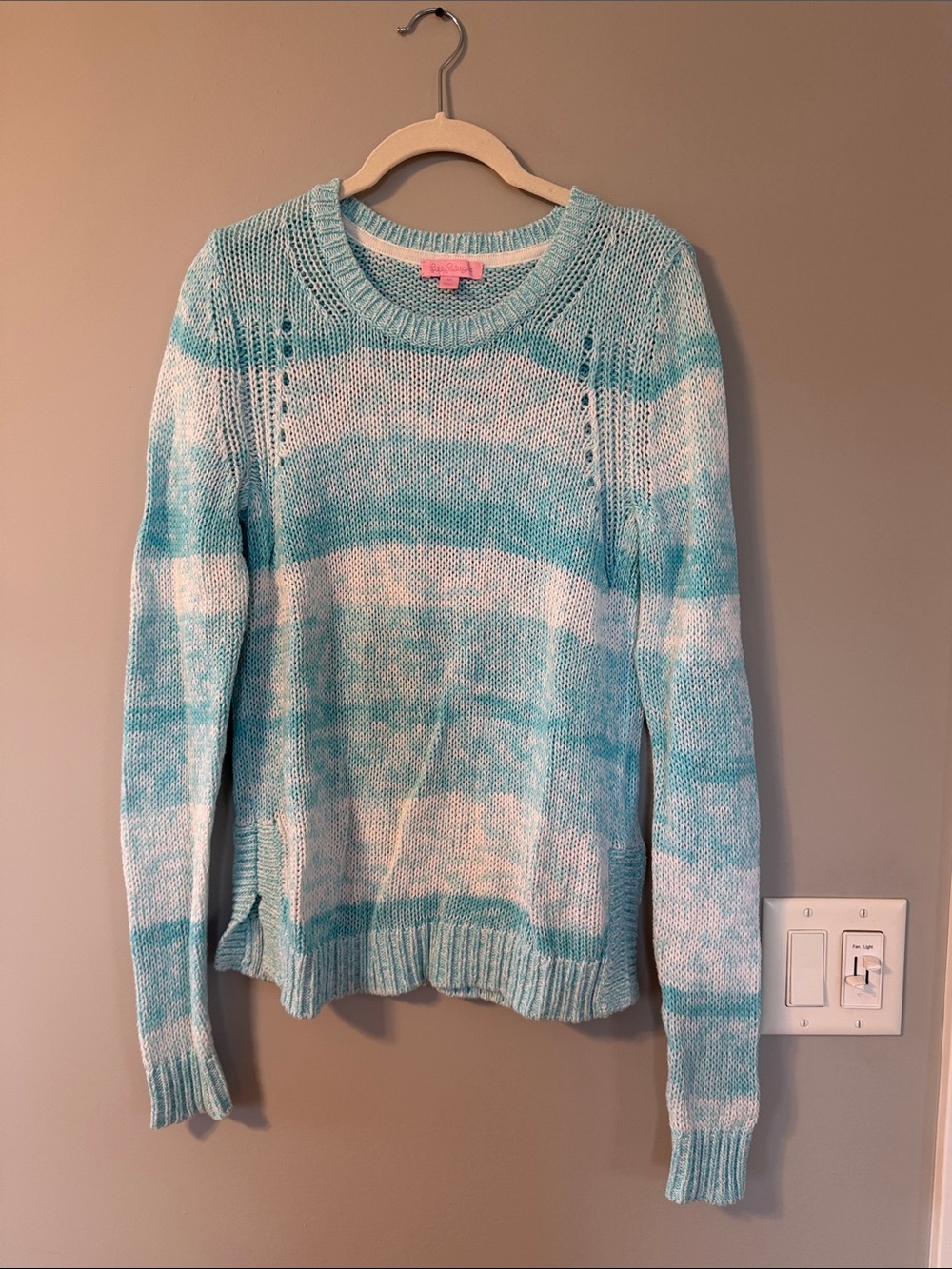 Lilly Pulitzer Aqua & White Striped Open-Knit Crewneck Sweater